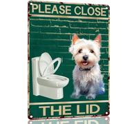 White Terrier Tin Sign Dog Please Close The Lid Bathroom Restroom Vintage Metal Tin Sign Retro Poster 8x12 Inch for Bathroom Toilet for Dog Lover