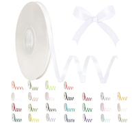 White Thin Christmas Ribbon 6mm, 91m Satin Ribbon Solid Color Fabric Ribbons Silk Satin Roll, White Balloon Union Jack Xmas Birthday Satin Ribbons for Gift Wrapping DIY Crafts Hair Bows Cake Wedding