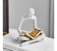 White Thinker Reading Sculptures for Home Decor, Modern Shelf Decor Accents Abstract Statues Bookcase Decoration, Resin Figures for Living Room, Office, Coffee Table Decorations, Gifts for Women