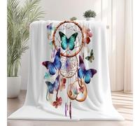 White Throw Blanket 70x100 cm Butterfly Dream Catcher Pattern, Super Soft Flannel Throw Blanket Lightweight Fluffy Plush Fuzzy Bed Blanket Seasonal Decor for Bedding Sofa and Travel