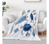 White Throw Blanket Cartoon Coral Turtle Shells Printed Bedding 39 x 51 in, Super Soft Flannel Bed Blanket Lightweight Fluffy Plush Fuzzy Bedding for Sofa and Travel, 100 x 130 cm