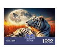 White Tiger 1000 Pc Puzzles for Adults Kids - White Tiger Moon Butterfly Serene Natural Jigsaw Puzzle Educational Game Challenge Wall Decoration52x38cm/1000pcs