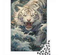 White Tiger 1000 Piece Jigsaw Puzzle Paper for Adults Dynamic Water Waves Puzzle Game for Family Relaxing Focus Home Decor Gift 70x50cm/1000pcs