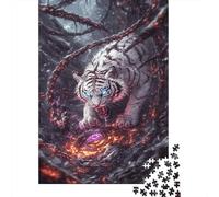 White Tiger 1000 Piece Jigsaw Puzzle Paper Puzzle Game for Adults Magical Forest Focus Relaxation Family Decor Gift 70x50cm/1000pcs