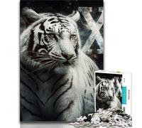 White Tiger 1000 Piece Jigsaw Puzzles for Teenagers,Stress Reliever Staycation Kill Time with Matching Poster And Trivia Sheet 38x26cm