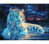 White Tiger 1000 Pieces Jigsaw Puzzles Luminous Enchanted Beasts For Men Educational Decompression Adults Anxiety Memory Care Mothers Valentines Gift Eco Friendly Material 1000 PCS/75x50cm