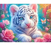 White Tiger 300 Piece Premium Jigsaw Puzzle Colorful Fantasy Wildlife Adult Jigsaws Brain Training Hobby Home Decor Winter Gift Unique Shaped Recycled Cardboard 300 PCS/40x28cm