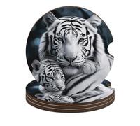 White Tiger 4PCS Car Coasters Absorbent Drink Coasters with A Finger Universal Wood Coffee Coaster for Cup Holders Non-Slip Car Cup Holder Coaster Cute Drink Mat Car Accessories for Women Men