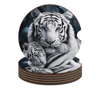 White Tiger 6PCS Car Coasters Absorbent Drink Coasters with A Finger Universal Wood Coffee Coaster for Cup Holders Non-Slip Car Cup Holder Coaster Cute Drink Mat Car Accessories for Women Men