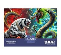 White Tiger and Dragon Battle 1000 Piece Jigsaw Puzzle Paper for Adults Mythical Style Focus Stress Relief Home Decor 70x50cm/1000pcs