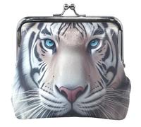 White Tiger Blue Eyes Leather Coin Purses & Pouches Cute Buckle Kiss Lock Small Change Purse for Coins, White Tiger Blue Eyes, Classic
