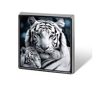 White Tiger Brooches And Pins for Women Men Funny Hat Brooch Fashion Lapel Pin Cool Square Badge Brooch Metal Button Pins Cute Pin for Backpacks Tie Suit Wedding Party Accessory