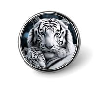 White Tiger Button Pins - Personalized Round Badges for Women Men Custom Photo Buttons for Backpack Cloth Decoration Souvenir Gifts, Metal Badge Brooch Party Costume Accessory