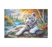 White Tiger by Forest Stream at Dusk 1000-piece Jigsaw Puzzle Set For Adults Teens 14+ Logic Skill Indoor Game Family Game Night Summer Thick Cardboard 1000 PCS