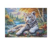 White Tiger by Forest Stream at Dusk 300-piece Jigsaw Puzzle Set For Adults Teens 14+ Logic Skill Indoor Game Family Game Night Summer Durable Material 300 PCS