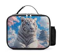 White Tiger Cherry Flower Insulated Lunch Bag Portable Lunch Container Reusable Lunch Tote Bags with Handle