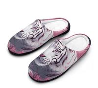 White Tiger Cherry1 Tree Blossoming Men's House Slippers Memory Foam Washable Cotton Slip on Home Shoes
