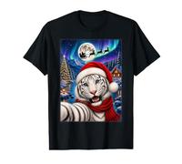 White Tiger Christmas Selfie Moon Night Santa Sleigh Xmas Value Graphic T-Shirt