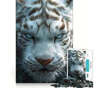 White Tiger Close-Up 1000 Piece Jigsaw Puzzles Mind Challenge Toy High Precision Die Cut Amusing Challenge for Waiting Time (38x26cm)