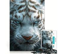 White Tiger Close-Up Jigsaw Puzzle 1000 Mental Recall Game High Accuracy Cutting Craft Interactive Brain Challenge for Home (38x52cm)