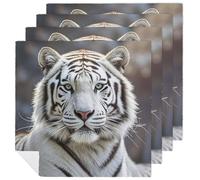 White Tiger Cloth Napkin 4 PCS Table Dinner Napkins Washable & Reusable Cloth Napkins Washable Tablecloth for Party, Wedding, Lunch, Dinners, Banquet, Christmas