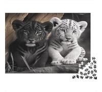 White Tiger Cub 1000 Piece Black And White Tiger Cubs Pair Jigsaw Puzzle for Adults And Kids Challenging Games 1000 Pieces Stress Reliever Challenge High Difficulty 38x26cm/1000pcs