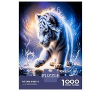 White Tiger Cub 1000 Piece Puzzle for Adults Majestic Wild Beauty Classic Jigsaw Puzzle Recycled Cardboard Family Lovers Holiday Activity Indoor Leisure Cognitive Development 38x26cm/