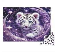 White Tiger Cub 1000 Piece White Tiger Cub Under Cosmic Moon Jigsaw Puzzles for Adults And Kids Challenging Games 1000 Pieces Beautiful Decoration Challenge High Difficulty 52x38cm/1000pcs