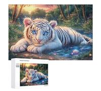 White Tiger Cub at Sparkling Water's Edge 1000 Piece Jigsaw Puzzle for Couples Home Date Night Brain Challenge Gift for Valentine’s Day 1000 PCS