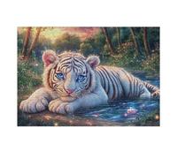 White Tiger Cub at Sparkling Water's Edge 300 Piece Jigsaw Puzzle for Adults Kitchen Wall Decor Art Project Precision Cut Great Gift for Art Lovers 300 PCS
