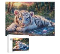 White Tiger Cub at Sparkling Water's Edge 300 Piece Jigsaw Puzzle for Teens 14+ Indoor Learning Activity Cognitive Growth Gift for School Break 300 PCS