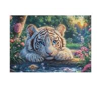 White Tiger Cub by Diamond Forest Stream 300 Piece Pack Classic Jigsaw Puzzle Couple Puzzle Partners Ultra Difficult Wall Decor Easter New Year Gift Thick Paperboard 300 PCS