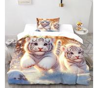 White Tiger Cub Duvet Cover,Single（135x200cm） Bedding & Linen Sets,art, 2 Piece Comforter Cover with Pillowcase And Fitted Sheet Hypoallergenic Soft Bed Cover Washable Suitable for Adults And Children