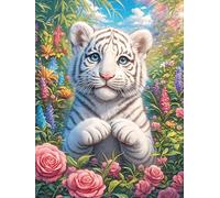 White Tiger Cub in A Flower Garden 500 Piece Jigsaw Puzzle for Adults Scenery Science Fiction Jigsaw Family Road Trip Activity Vibrant Whimsical Design Great Gift for Travelers 500 PCS