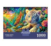 White Tiger Cub in A Flowery Path 1000-Piece Jigsaw Puzzle The Forest King Brain Training Game for Adults & Kids 52x38cm/1000pcs