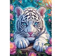 White Tiger Cub in Flowers 500 Piece Jigsaw Puzzle for Adults Teens Wildlife Pet Post Work Wind Down Mind Calming Whimsical Design for Friends 500 PCS