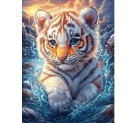 White Tiger Cub in Ocean Waves 500-piece Jigsaw Puzzle Set Science Fiction Magical Dream For Adults Teens 14+ Logic Skill Indoor Game Family Game Night Summer Thick Cardboard 500 PCS