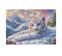 White Tiger Cub in Snowy Mountain Meadow 300 Pieces Set Premium Jigsaw Puzzle Teen Fans 14-18 Yrs Logic Skill Leisure Adventure Valentines Gift Creativity & Gift Giving 300 PCS