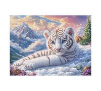 White Tiger Cub in Snowy Mountain Meadow 500 Pieces Classic Jigsaw Puzzle Puzzle for Adults Concentration Training Wall Art Mental Exercise Cardboard 500 PCS
