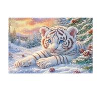 White Tiger Cub in Snowy Pine Forest 1000 Pieces Set Premium Jigsaw Puzzle Teen Fans 14-18 Yrs Logic Skill Leisure Adventure Valentines Gift Creativity & Gift Giving 1000 PCS