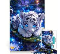 White Tiger Cub in Water Lilies Jigsaw Puzzle 1000 Pieces Focus Building Toy Firm Fit Secure Assembly Holiday Indoor Entertainment Toy (38x26cm)