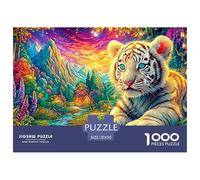 White Tiger Cub Lies in Glowing Mountain Valley 1000 Piece Jigsaw Puzzle Tiger Great Gift for Boys, Girls, Men & Women 70x50cm/1000pcs