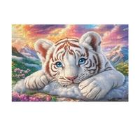 White Tiger Cub on Clouds over Mountains 1000 Pieces Set Classic Jigsaw Puzzle Couple Puzzle Partners Mind Relaxation Wall Decor Easter New Year Premium Cardboard 1000 PCS