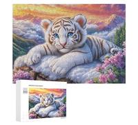 White Tiger Cub on Clouds with Mountain 300 Piece Jigsaw Puzzle for Family Living Room Activity Teamwork Skill Gift for Family Time 300 PCS