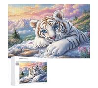 White Tiger Cub on Clouds with Snowy Mountains 1000 Piece Jigsaw Puzzle for Adults Indoor Brain Workout Logical Mastery Gift for Challenge Lovers 1000 PCS