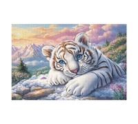 White Tiger Cub on Clouds with Snowy Mountains 1000-piece Jigsaw Puzzle Set For Adults Teens 14+ Logic Skill Indoor Game Family Game Night Summer Durable Material 1000 PCS