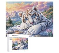 White Tiger Cub on Clouds with Snowy Mountains 500 Piece Jigsaw Puzzle for Couples Home Date Night Brain Challenge Gift for Valentine’s Day 500 PCS