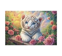 White Tiger Cub on Floral Brick Path 1000-piece Jigsaw Puzzle Bundle Family Puzzle Lovers Brain Training Mindful Activity Spring Rigid Cardboard 1000 PCS