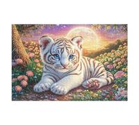 White Tiger Cub on Starlit Gravel Path 1000 Piece Jigsaw Puzzle For Men Cognitive Development Adults Anxiety Memory Care Mothers Valentines Gift High-grade Rigid Cardboard 1000 PCS