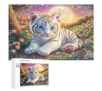 White Tiger Cub on Starlit Gravel Path 1000 Piece Jigsaw Puzzle for Seniors Indoor Activity Cognitive Engagement Gift for Holiday Season 1000 PCS
